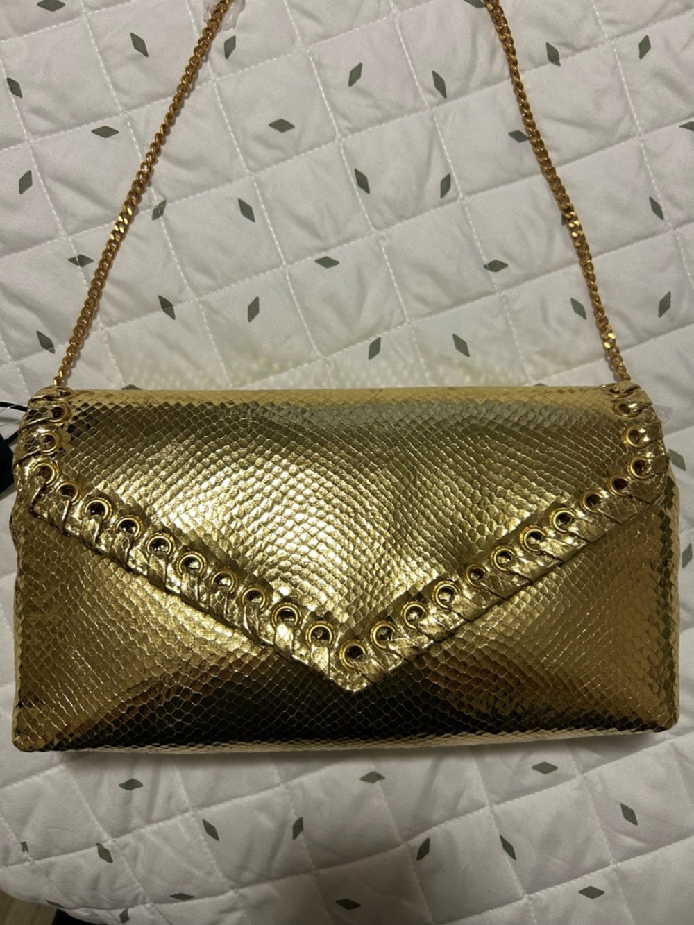 Rebecca Minkoff Metallic Gold Envelope Clutch with Chain